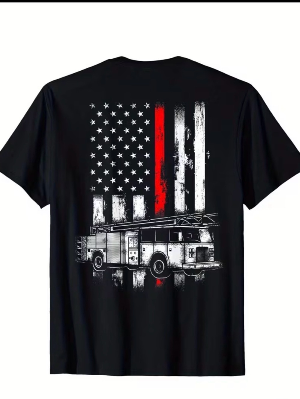 Men's Black Graphic Firefighter Flag Tee with Red Accent